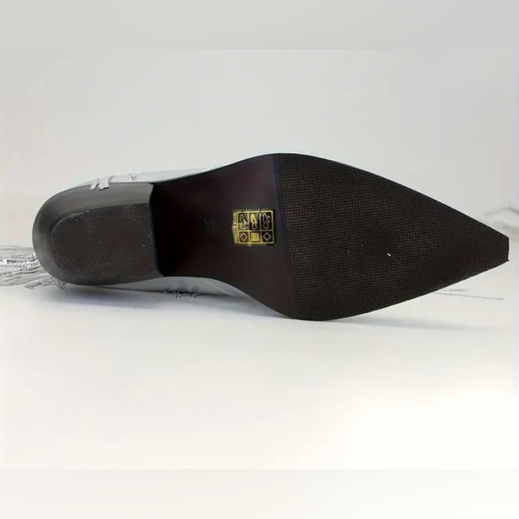 New Fringe Shiny Silver Cowboy Cowgirl Boots Metallic Pointed Toe Tassel Heel - Picture 15 of 16